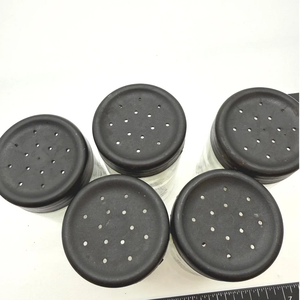 Vintage Watkins Glass Spice Jar Set of 5 Black Graphic Kitchen Sketch Shakers